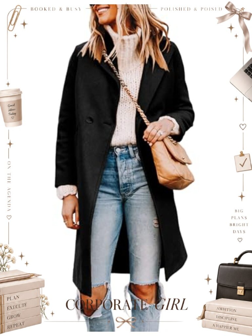 Wool Blend Notch Lapel Double Breasted Mid Long Pea Trench Coat